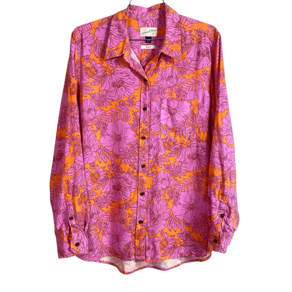 Floral Linen Shirt Button Up Universal Thread - Picture 1 of 8